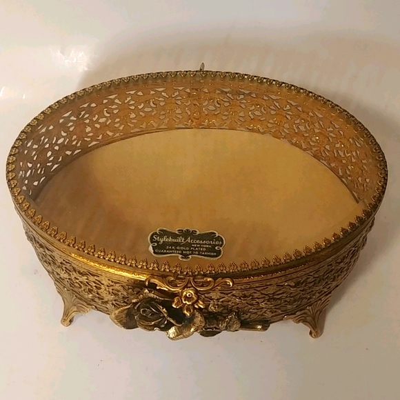 Vtg Stylebuilt 24 kt Gold Ormolu Oval Jewelry Box - Picture 2 of 7